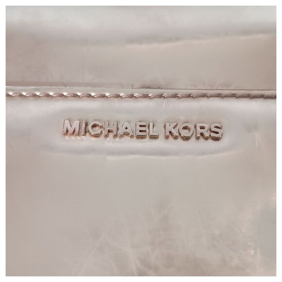 Michael Kors Handbag Small Womens Gold Leather Crossbody Chain Strap Fabric Zip - Picture 8 of 12